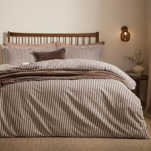 Yard Hebden 100% Cotton Stripe Duvet Cover Set (Espresso Brown,Super King)