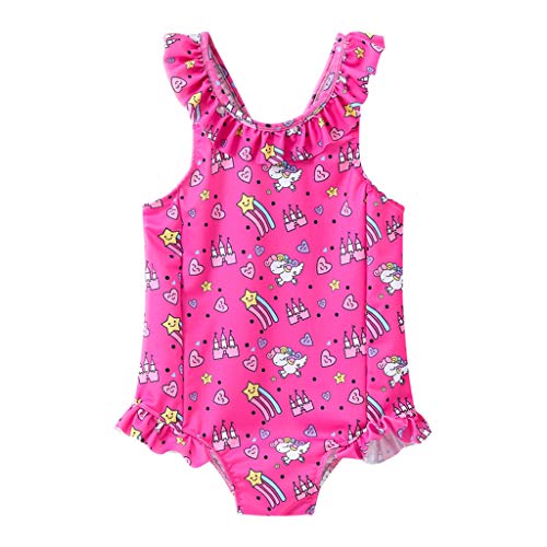 Baby Girl's Swimsuit?Beppter Cute Polka Dots Ruffle One Piece Skirt Swimwear Bathing Suit(Hot Pink,3-4 Years)