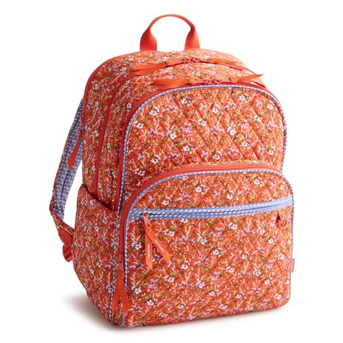 Vera Bradley Womens Premium Cotton Large Bancroft Backpack 15 Laptop & Trolley Sleeves Wildflower Sprigs 28L
