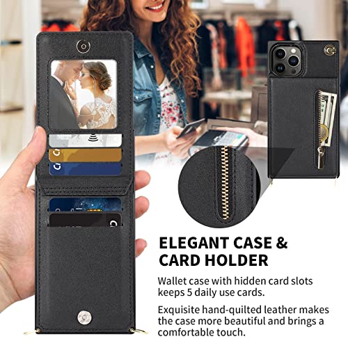 HOGGU-Crossbody-iPhone-14-Pro-Max-Case-Wallet-with-Card-Holder-Flip-Leather-iPhone-14-Pro-Max-Crossbody-Case-with-Strap-Kickstand-Zipper-Purse-Protective-Square-Phone-Case-for-Women-Girls-Black
