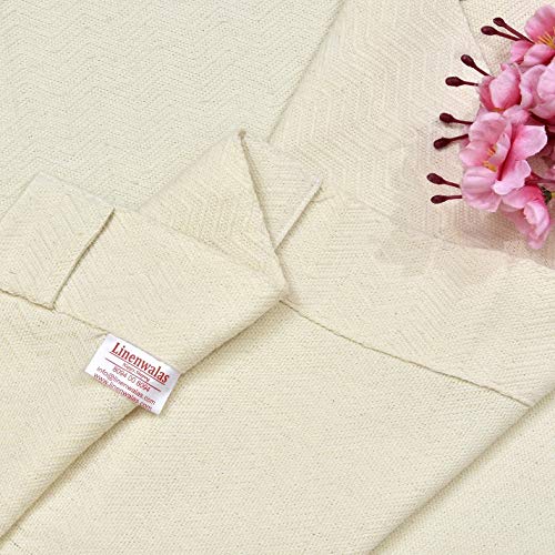Image of LINENWALAS Textured Herring Bone Weave Heavy Curtain Drapes for Doors with Elegant Back Tabs (4.5Ft X 7.5Ft, Natural Ivory)