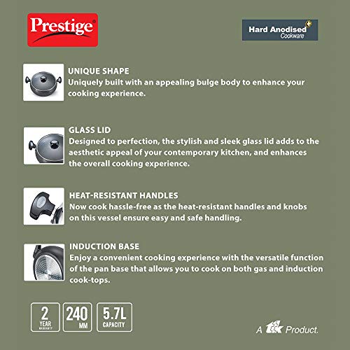 Prestige Hard Anodised Cookware Lifetime Induction Base Sauce Pan, 240mm, Black 4 Gallery Image