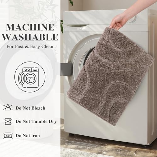 HEBE Bathroom Rugs Sets 5 Piece, Soft Absorbent Microfiber Bath Mat for Bathroom, Non Slip Washable Bath Rug Set with Toilet Cover, Bath Runner and U-Shaped Contour Toilet Rug, Coffee