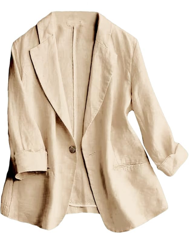 IDEALSANXUN Leinenblazer, Damen, 3/4-Ärmel, leicht, für Frühling...