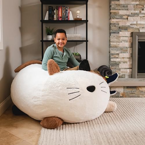 Image of Big Joe Wild Things Foam Filled Animal Bean Bag Chair with Removable Cover, Francesca Feline Snugglepuff, Soft Faux Fur, 4 feet Big