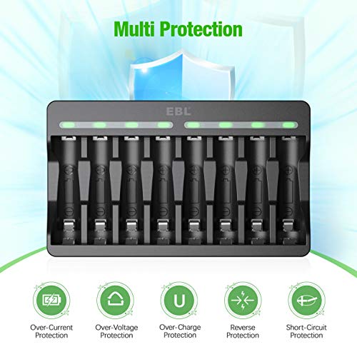Ebl EB-671210345 Rechargeable Lithium Aa Batteries 3000Mwh 4 Count And Aaa Lithium Ion Batteries 1200Mwh 4 Count With 8 Bay Smart Battery Charger thumb #5