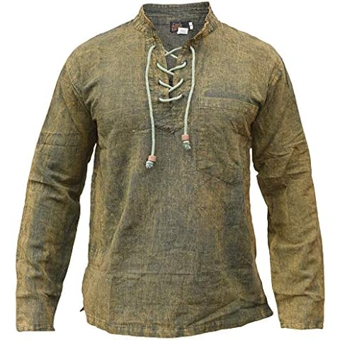 Gheri - Camisa de algodón de cáñamo con cuello en V para hombre Cover