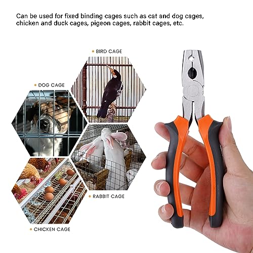 Image of Wire Cage Buckle Pliers with 900 Wire Cage Clips Wire Cage Fasten Clips Hog Ring Pliers for Chicken Cages Rabbit Hutches Pet Cages (orange)