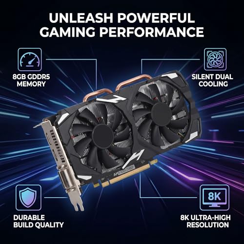Image of RX580 Graphics Card - 8GB GDDR5 256BIT Interface Gaming Graphics Card, PC Gaming Graphics Card Low Noise Support DVI PC Gaming Video Card Computer Accessories for Win 10 11 (RX580