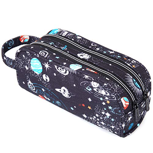 Jemia Dual Compartments Collection 2 Independent Zipper Chambers With Mesh Pockets And Handle Strap Carrying Case (Black Galaxy, Polyester) #TOP21