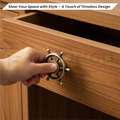 Image of Ship Wheel Design Knob for Drawer /Door Knob /Drawer Knobs /Decorative Knobs and Pulls /Zinc Alloy (Antique Finish) Pack of 6-| 3 Years Warranty |