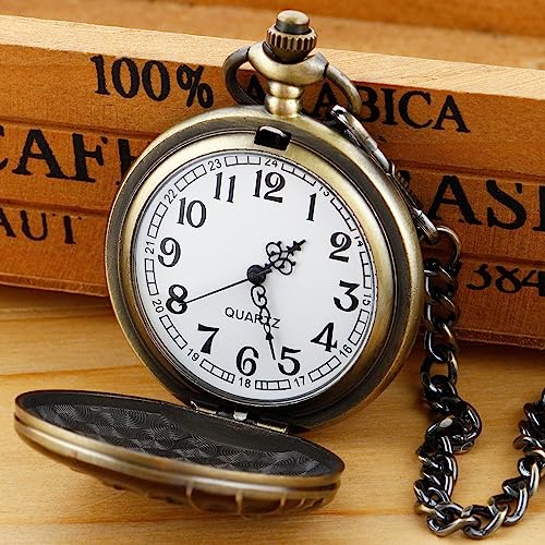 Realpoo Animal Patch Quartz Pocket Watch, Carved Goat Animal Patch Quartz Pocket Watch For Men, Men's Quartz Pocket Watch With Waist Chain Gift #TOP3