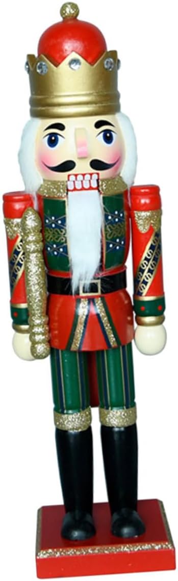 Wooden Christmas Nutcracker Figurine 36cm Crimson Body Emerald Legs Decorative Xmas Holiday Home Ornament for Desktop and Party Decor
