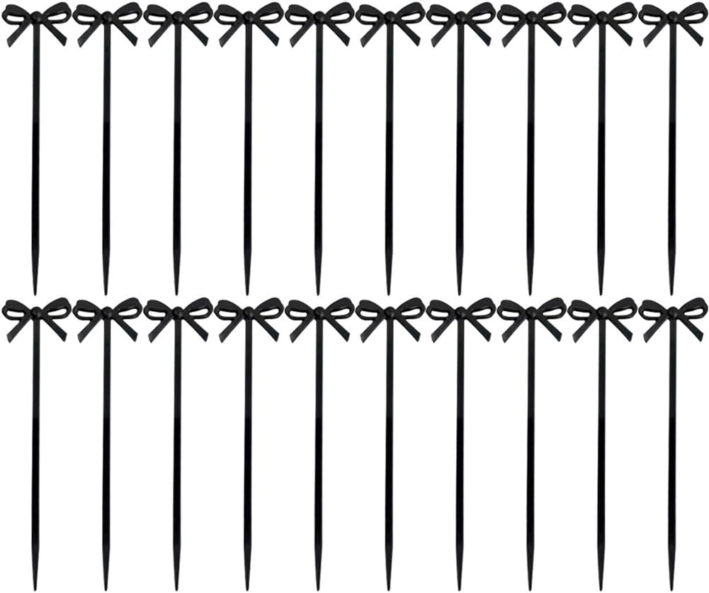 30pcs Fruit Fork Skewers Black Bows Fiesta Cupcake Toppers Boy or Girl Halloween Toothpicks for Cocktails Bow Cupcake Topper Plastic Picks Mini Child Snack