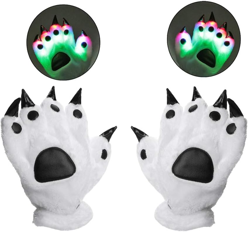 LED Finger Flashing Bear Paw Gloves - Luwint Novelty Lights Up Glow Blink Show Prop Toy for Werewolf Cat Monster Costume : Clothing, Shoes & Jewelry