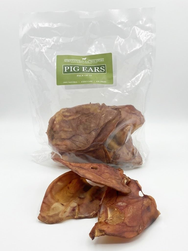Premium Large Pig Ears | 100% Natural, Grain-Free Dog Chews | Airdried Treats for Dental Health | 10 PCS Pack | Norfolk's Natural Dog Store
