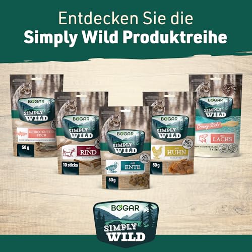 Bogar – Simply Wild – Katzenleckerlis als Ergänzung zur Katzenfutter – Schmackhafte Katzensnacks mit Lachs – Leckereien für Katzen zur optimalen Katzenpflege – In Form von leckeren Häppchen – 60 g