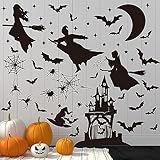 AnyDesign Halloween Witch Wall Decals Hocus Pocus Wall Stickers Bats Ancient Castle Removable DIY Wall Art Stickers for Halloween Home Classroom Birthday Party Decoration, 11.8 x 13.8 Inch, 8 Sheets