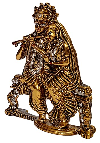 Estatua metálica Radha Krishna con piedras brillantes miniatura 2