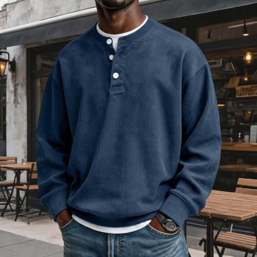 Corduroy Long Sleeve Henley Shirts for Men Casual Pullover Fall Shirt - image 2