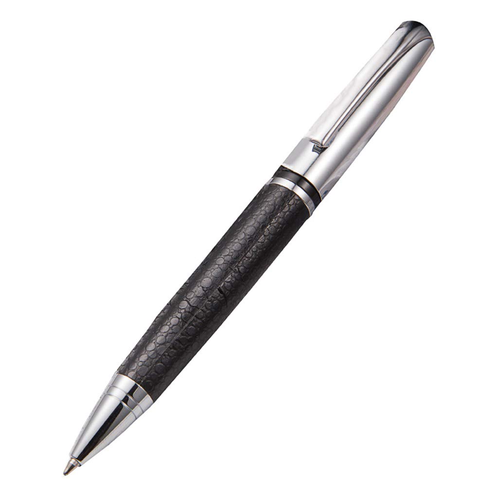 Maxtonser Rotary Business Pen 0.5mm Black Leather Metal Ballpoint Pens Stationery Supplies