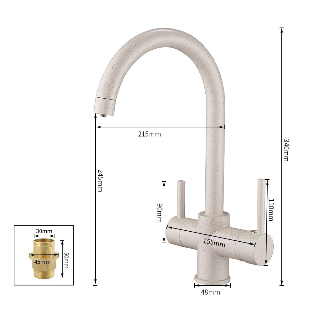 3-Wege-Küchenarmatur mit 360° Drehgelenk, 3-in-1-Spültischarmatur mit Osmose-Doppelgriff, Chrom Küchenarmatur für einfachen Wasserfluss und Filtration