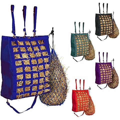 MAJESTIC ALLY Slow Feed Hay Bag and Hay Net Combo for Horses, Adjustable Travel Feeder for Trailer and Stall, Feeding Sack with Strap Support, Simulates Grazing, Reduces Waste (Royal Blue) Cover