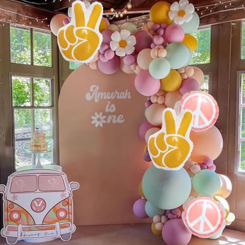 Image of Groovy Balloons 6Pcs Retro Hippie Balloon Daisy Peace Sign Groovy Hand Balloon for Groovy Birthday Party Decorations Groovy Party Decorations Groovy Baby Shower Decor Supplies