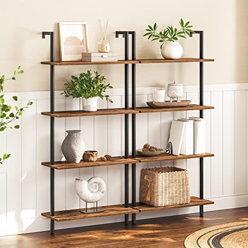 Hoobro 5-Tier Diy Ladder Shelf And 4-Tier Wall Mounted Bookshelf Bundle, Office Vertical Bookcase Wooden Storage Shelves For Home Office, Bedroom, Rustic Brown And Black Bf53Cj01-Bf43Cj01 #TOP5