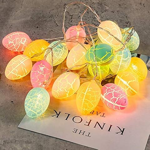 Eambrite Easter Egg Decorations Easter Themed Fairy Lights with 10 Colourful Eggs Powered by Battery Easter Decorations for Party Home Decor - Crystal Cable (7FT/2m) Cover