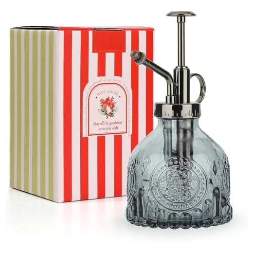 T4U 200 ml glasväxtdimmer, vintage sprayflaska med topppump fin dimma trädgårdsblomspruta liten dekorativ spridare vattenkanna present till inomhus utomhus suckulent hus växt (grå)