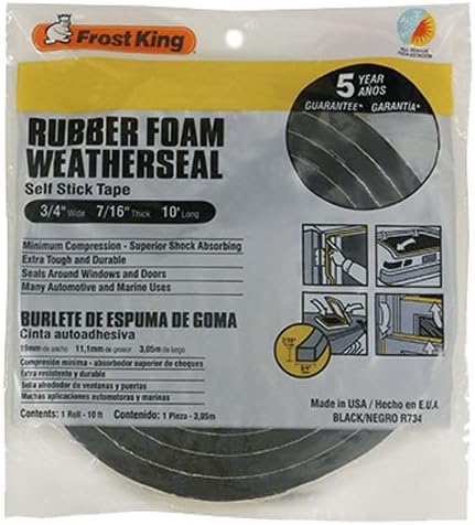 Frost King R734H Sponge Rubber Foam Tape 3/4 W X 7/16 H X 10' L, Black by Frost King