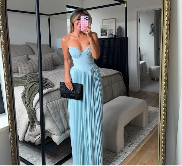 Strapless Bridesmaid Dress for Women Ruched Long Chiffon Prom Dress A-Line Formal Wedding Guest2