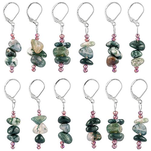 Yatming Moss Agate Tumbled Stone Chips Drop Earrings For Women, Healing Crystal Dangle Earrings With Leverback Hook #TOP3