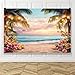 Leowefowa 10x8ft Hawaiian Beach Backdrop Summer Ocean Sunset Seaside Scenery Photography Background Tropical Flower Palm Tree Aloha Wedding Birthday Party Luau Portrait Photoshoot Props