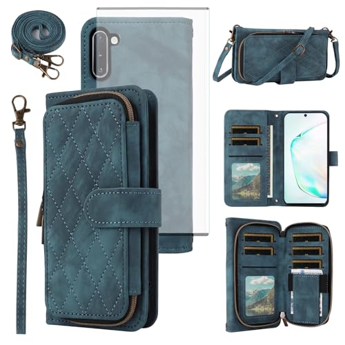 Étui pour Samsung Note 10 5G housse portefeuille avec verre trempé intégrale