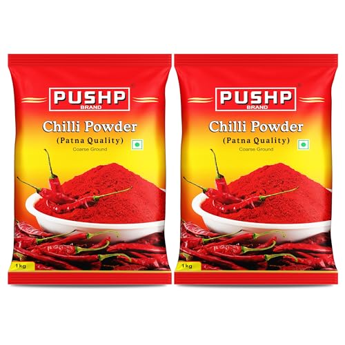 Image of PUSHP Brand Red Chilli Powder 1kg, Lal Mirch Powder with natural Oils | Patna Quality Lal Mirchi Powder (Pack Of 2) | Perfect for Cooking, Pickles, Gravies & Traditional Indian Dishes