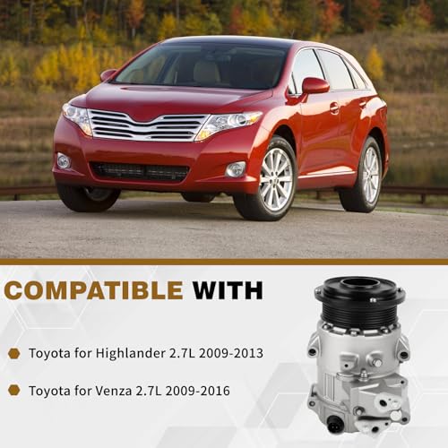 Image of 158368 Air Conditioner AC Compressor with Clutch Compatible with Toyota 2009-2016 Venza 2.7L 2009-2013 Highlander 2.7L Replace 815579 4711019 648383 CO-20759C