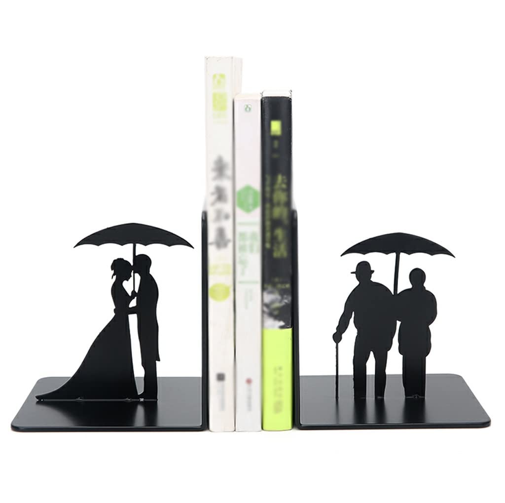 Book Ends Stainless Steel Bookends, Heavy Decorative Book Stoppers With Non-Skid Bottom, Ends For Shelves, Bookend Support Decor For Home Office(F)