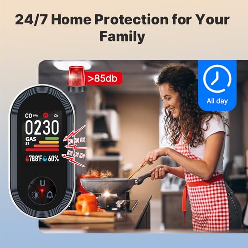 MOES Carbon Monoxide & Natural Gas Detector Plug in, 4 in 1 Temperature Humidity Sensor Built-in, Gas & CO Monitor Alarm Sound Warning for LPG/Propane/Methane/Ethane/CO