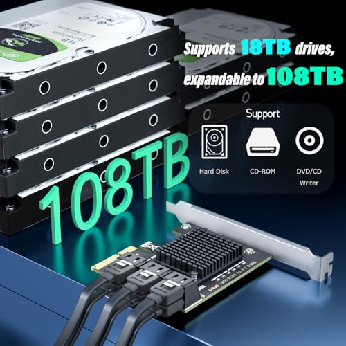Image of 6-Port SATA Expansion Card (PCIe 3.0 x4 to 6Gbps SATA Card), Compatible with Windows /Mac /Linux /NAS (6 Port-PCIE X4)