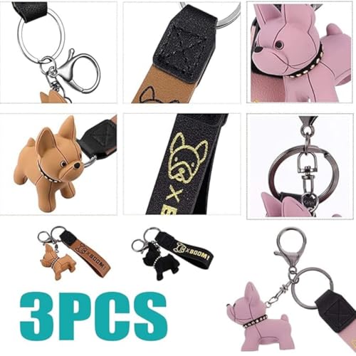 Zwenjuan Bulldogge Schlüsselanhänger,3 Stück Hund Anhänger Schlüsselbund,Cartoon Hund Schlüsselanhänger,für Frauen,Herren,Tasche,Rucksack,Auto Schlüssel,Anhänger,Handtasche Dekoration