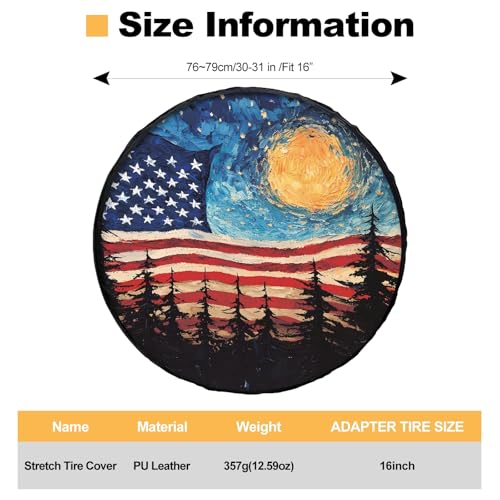 Image of Spare Tire Cover for RV Trailer, PU Leather Tire Cover Waterproof Sun Protection with American Flag & Forest Design, Fit for Trailers, RV, SUV, Off-Road Vehicle, Camper, and Trucks (16 inch)