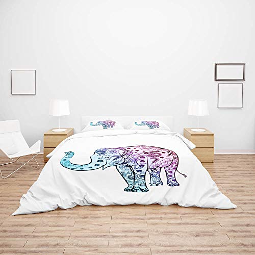 Funda nórdica de 3 piezas transpirable con estampado de elefante floreciente 4