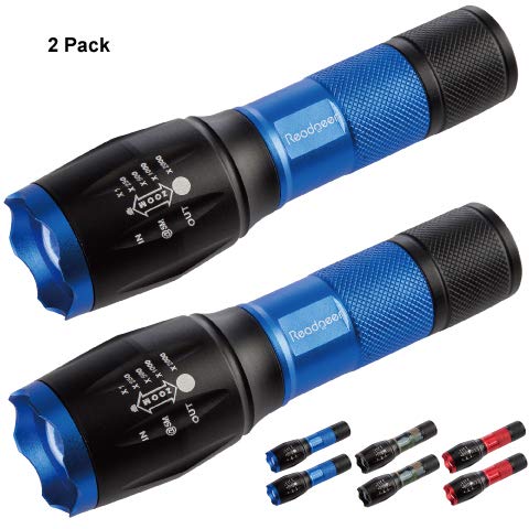 Readaeer Torche/Lampe de Poche CREE T6 LED avec zoom pour usage intérieur et extérieur (x2), bleu