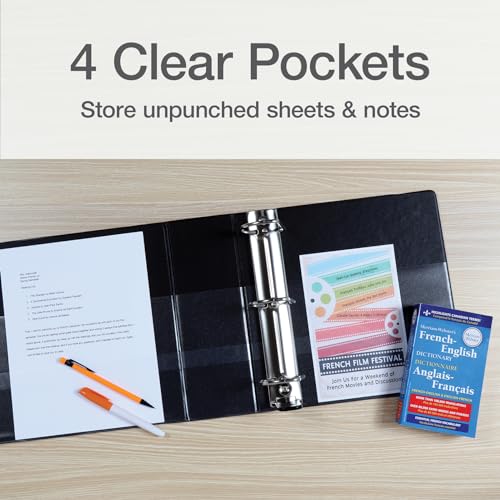 Image of Oxford 3 Ring Binders, Binders for School and Office, Durable 4 Inch, ONE-Touch Easy Open D Rings, View Binder Covers, 4 Interior Pockets, PVC-Free, Holds 880 Sheets, Black, 2 Pack (79920)