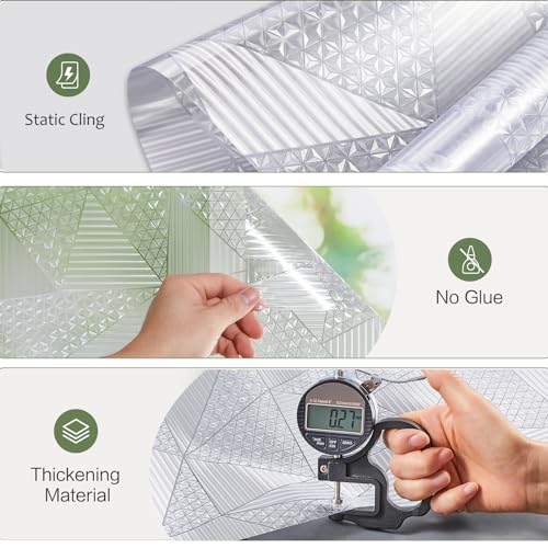 Masacoro WINDOW PRIVACY FILM GEOMETRIC FROSTED Window Privacy Film Frosted Glass Window Film 3D Geometric Bathroom Frosting Decorative Static Cling Anti Uv Sun Blocking Heat Control thumb #2