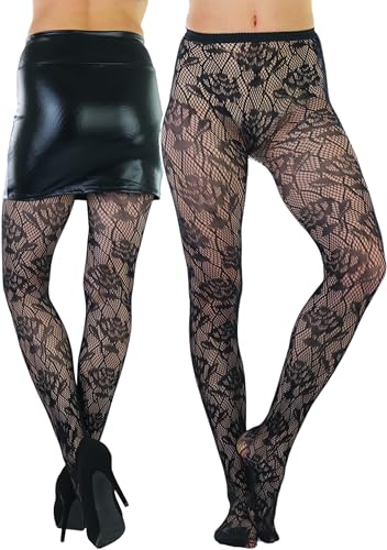 Image of ToBeInStyle Women's Elegant Floral Lace Inspired Spandex Net Full Length Tights