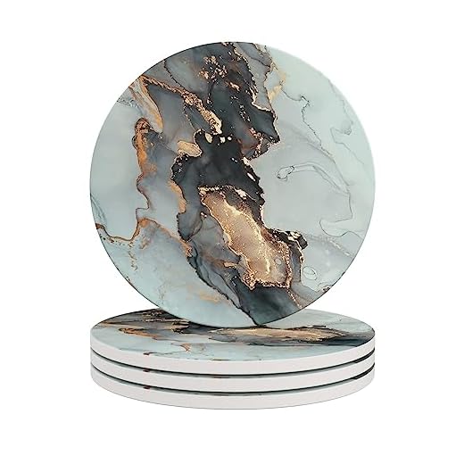 HAOCOO 4 Piezas Redondo Posavasos - Piedra Absorbente Posavasos con Base de Corcho y Piedra Cerámica, Decorativo Copa Bebidas Holder Mat para Tipos de Tazas (Mármol Gris)