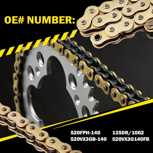 Image of Gold 520 X-Ring Motorcycle Chain 140 Links for Off-Road and ATV with Connecting Master Link - Enhanced Durability & Universal Fit